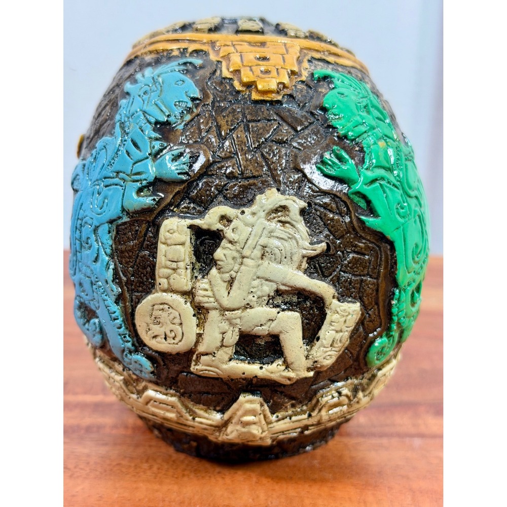 Aztec Mayan Skull Resin Sculpture Calavera Folk Art Day of the Dead Turquoise - Picture 4 of 14